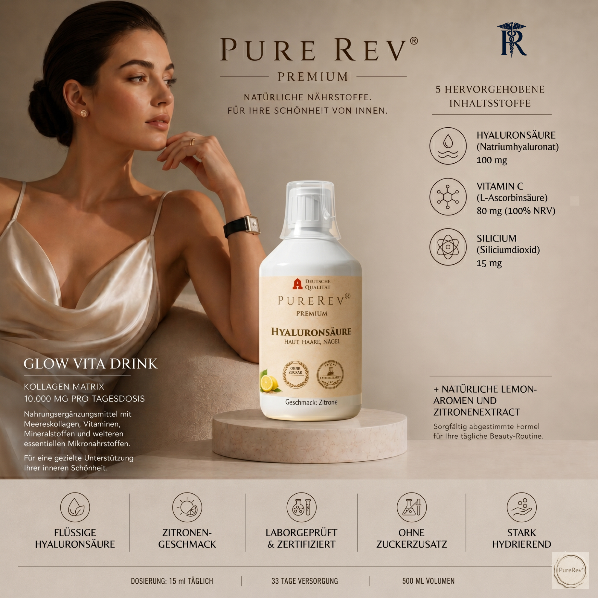 PURE REV® PREMIUM Hyaluronic Acid mit Vitamin C