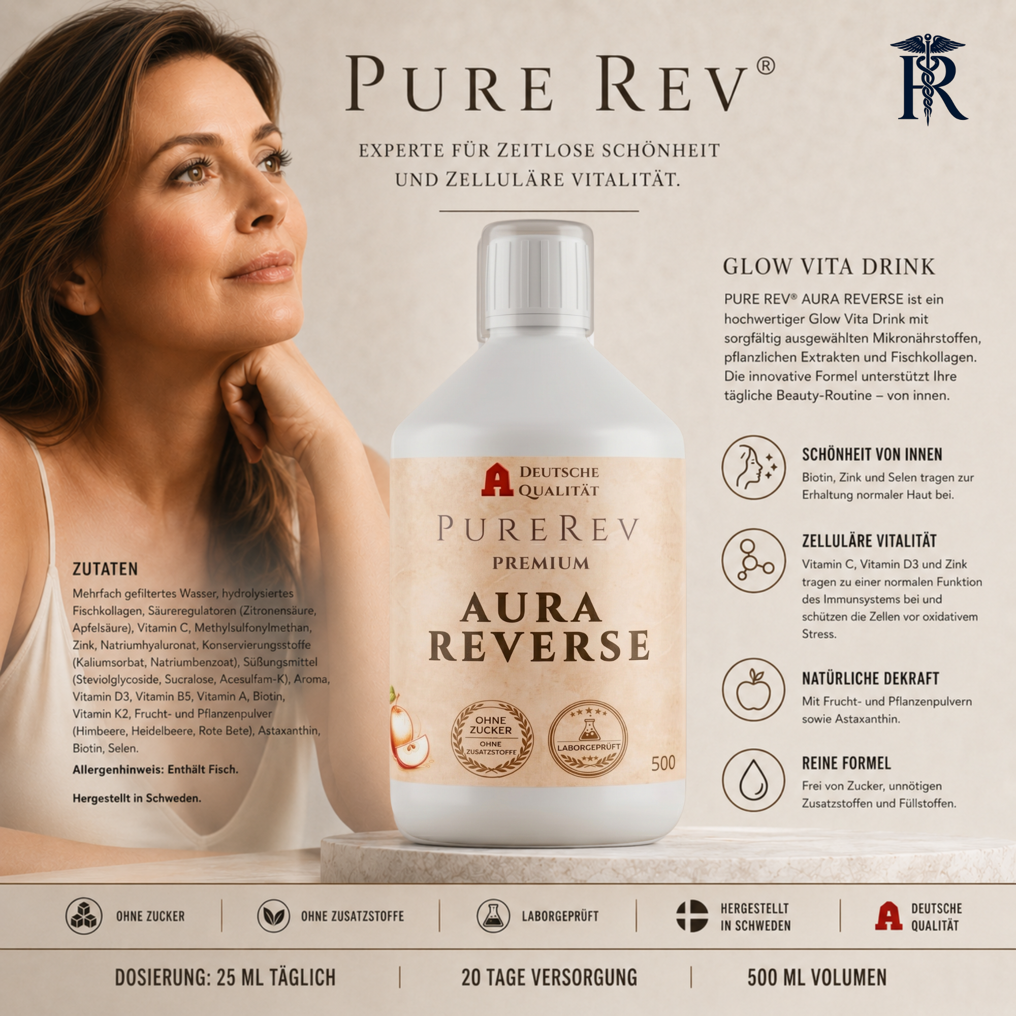 PureRev Aura Reverse Anti-Aging Kollagen Beauty Drink 500 ml